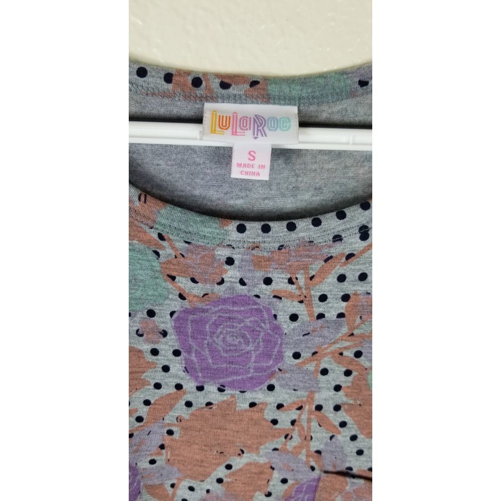 LulaRoe Gray Green Purple Floral Carley Sz S - Picture 2 of 4